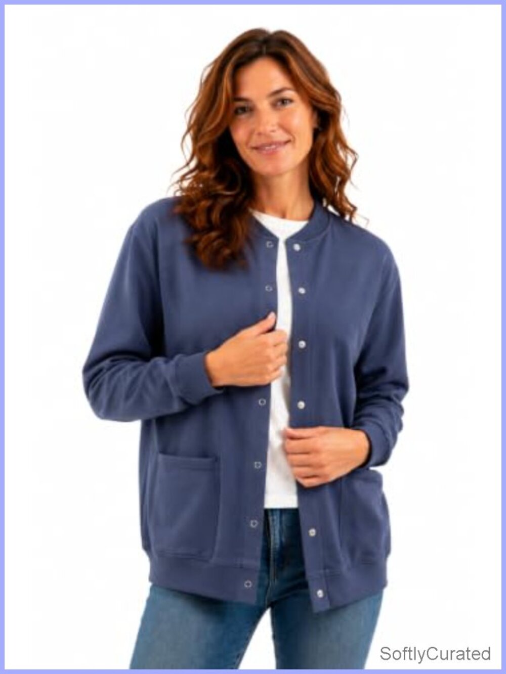 Womens Fleece Snap Front Cardigan Soft Lightweight Sweatshirt Baseball Jacket